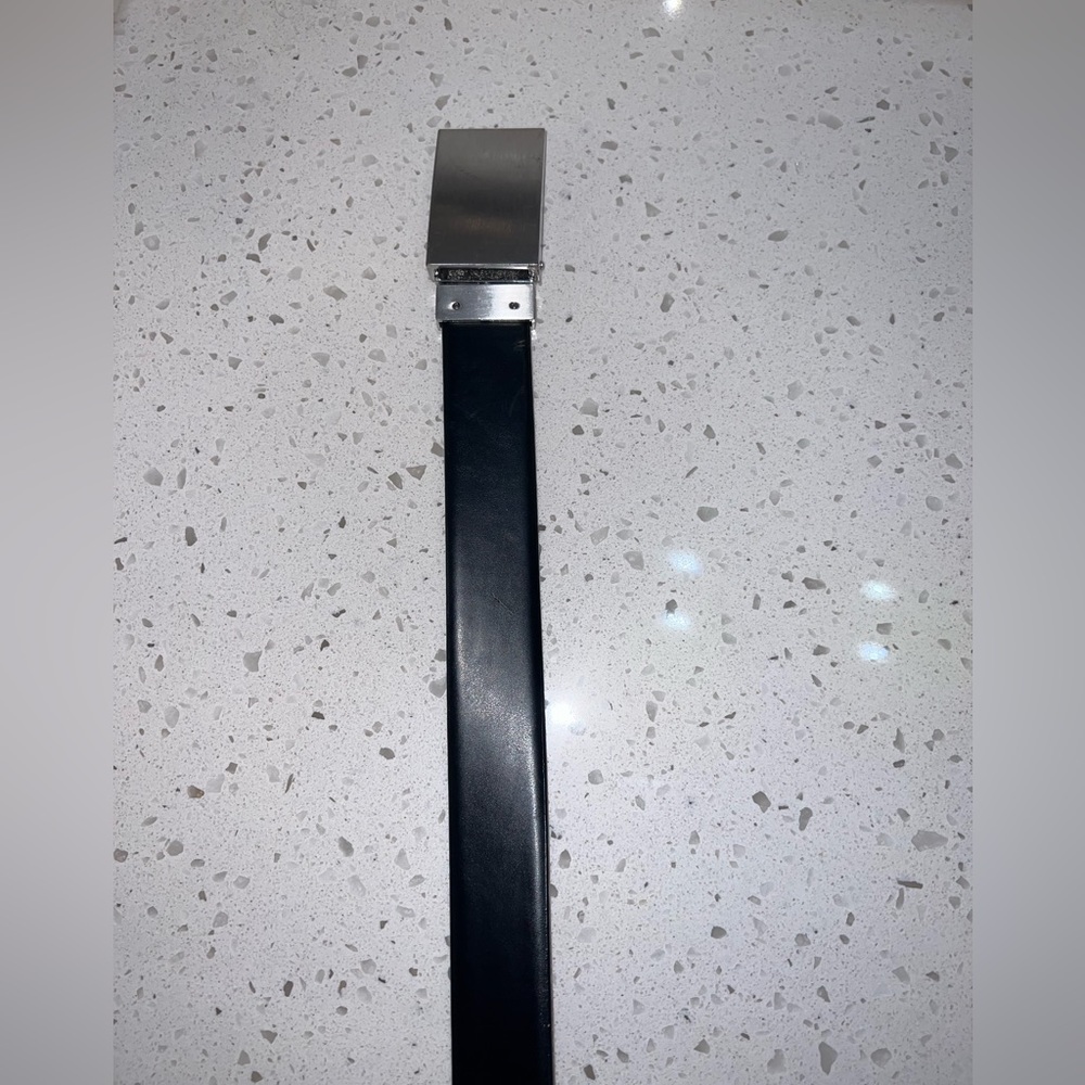 Express Black & Light Cognac Genuine Leather Reversible Plaque Belt - 30/32